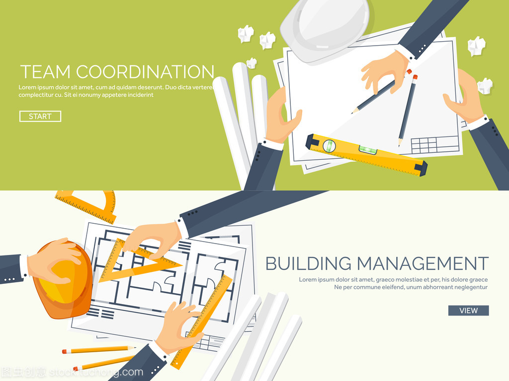 矢量圖。工程和建筑。繪圖、 施工。建筑項目。設計素描。工作區的工具。規劃、 建筑
